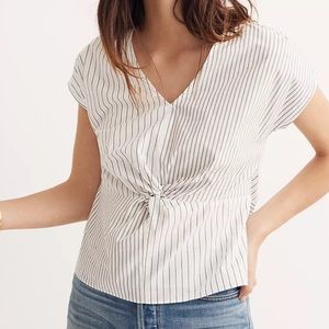 MADEWELL STRIPED TWIST FRONT TOP WHITE BLUE BLACK EXTRA SMALL COTTON